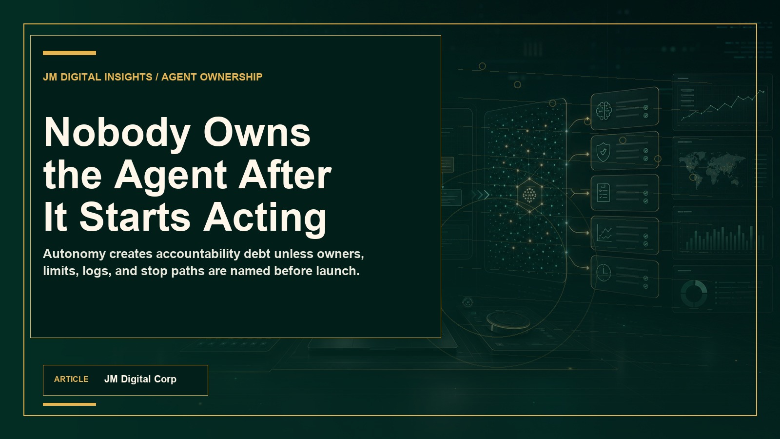 Article header showing an ownership chain for AI agents across business, data, technology, operations, and risk owners