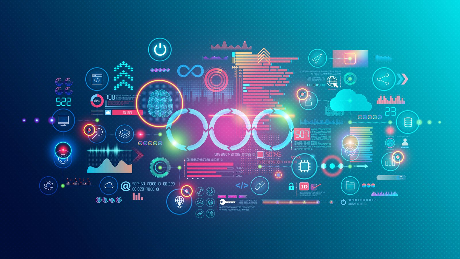 Enterprise AI workflow systems interface with development, automation, cloud, data, and process icons for forward-deployed AI delivery