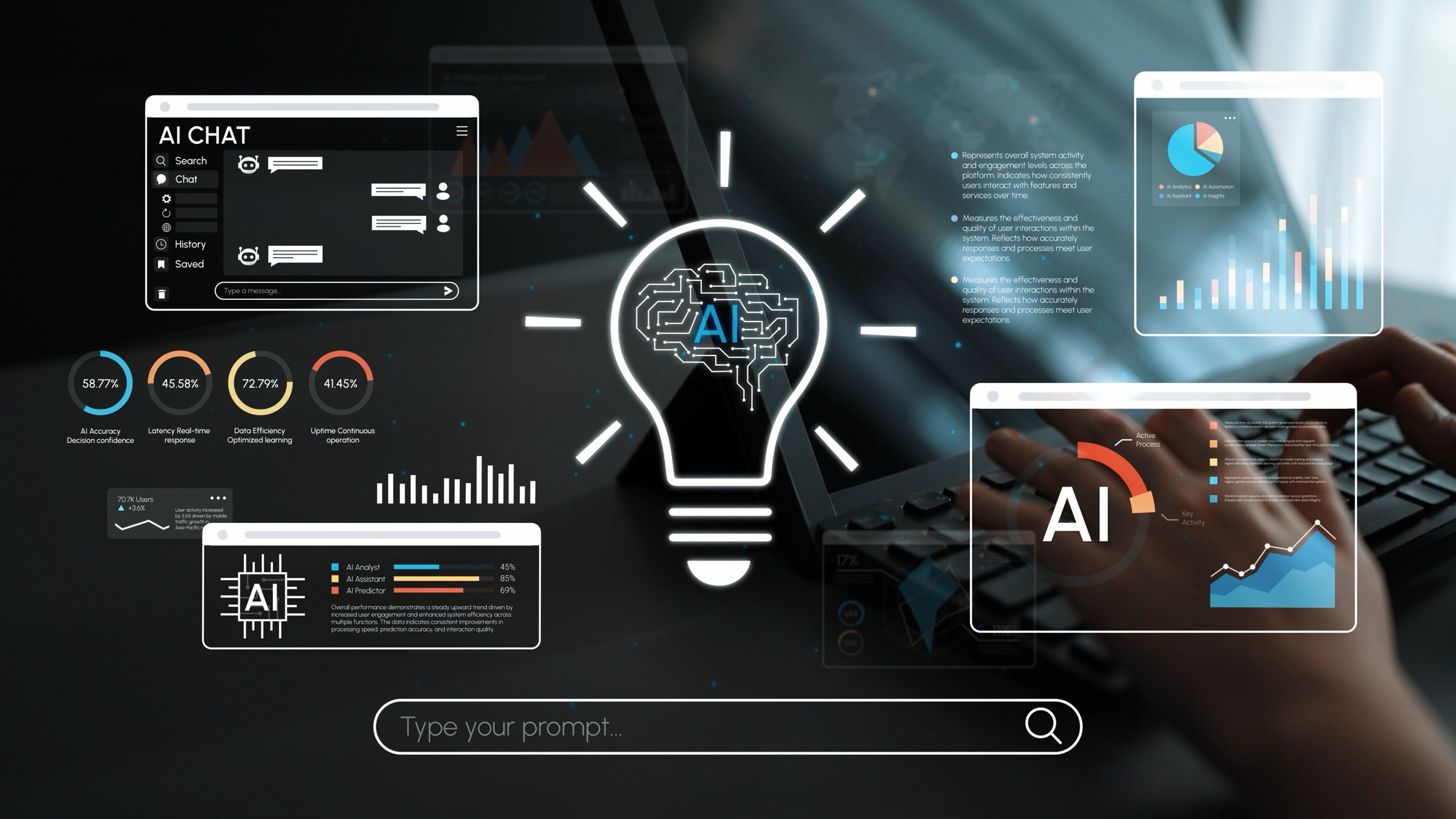 AI readiness dashboard showing chat interface, analytics, model controls, and workflow signals for retail technology architecture